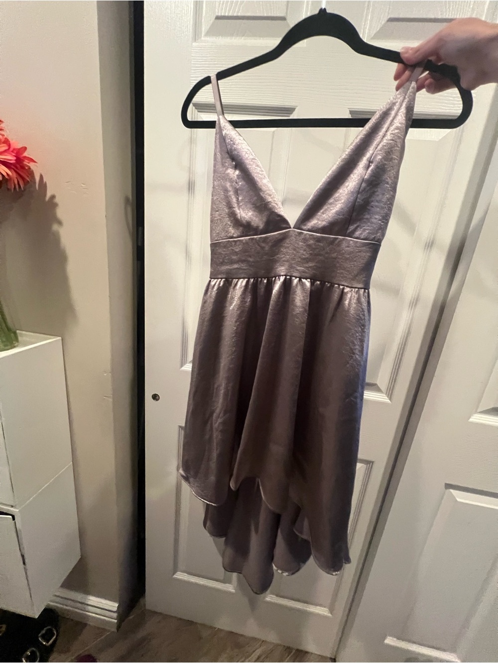 Dainty Hooligan Shimmery Lavender V-Neck High-Low Dress